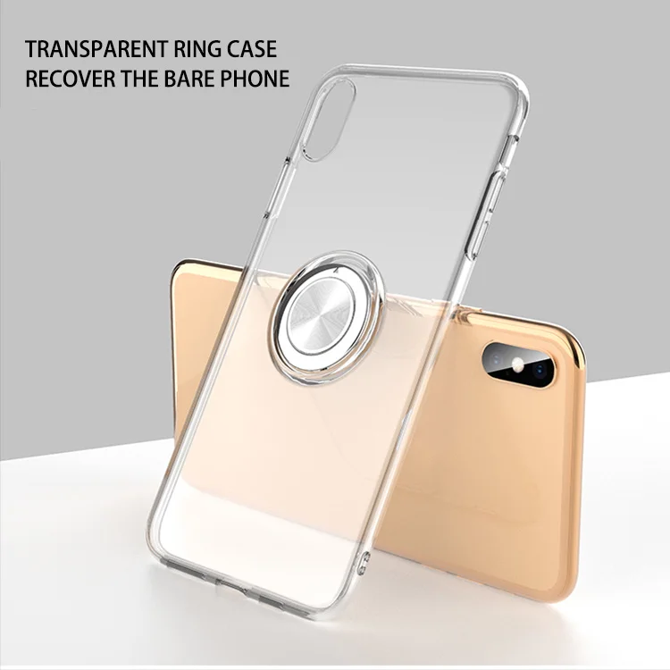 

2019 new tpu magnetic magnet ring holder phone case for iphone6 iphone7 iphone8 iphonex, Transparent red black