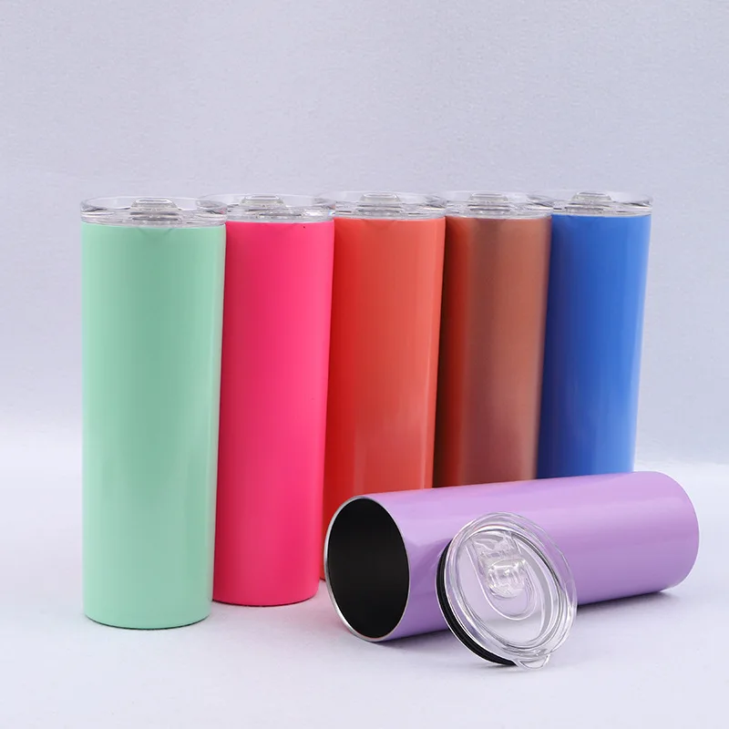 

stainless steel 20 oz skinny tumblers double wall insulated straight water cups wine tumbler with lids and straws, As picture or custom