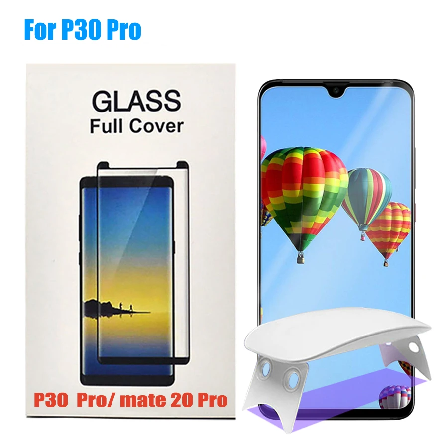 UV Glue Full Screen Protector Tempered Glass Full Cover 1 Ultraviolet Light For Huawei P30 Pro