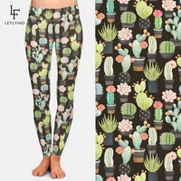 

High waist leggings custom cactus printed yoga pants 230gsm double side brushed milk silk soft leggings