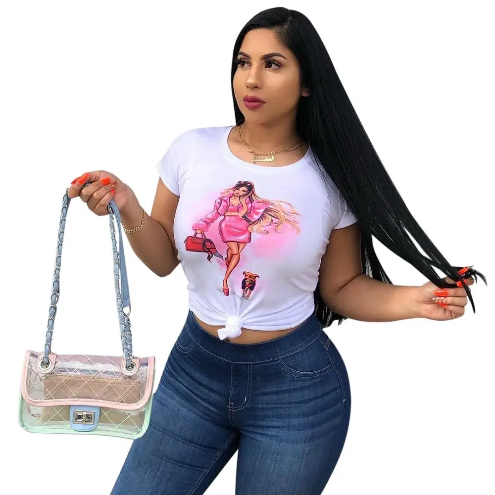 2019 hot selling PB8288 women causal printed round neck tees t-shirt