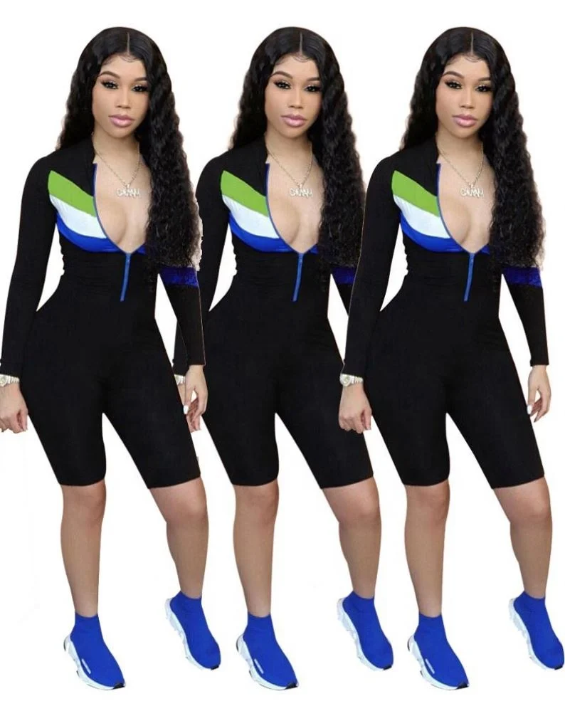 

2019 Casual zip up long sleeve bodycon women jumpsuits and rompers, N/a