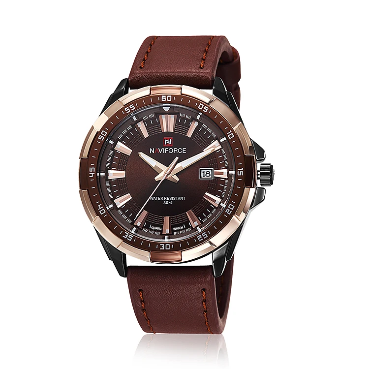 

Men'S Fashion Casual Sport Waterproof Leather Quartz Watches Man Military Wristwatch Clock Relogio Masculino NAVIFORCE 9056, 5 colors