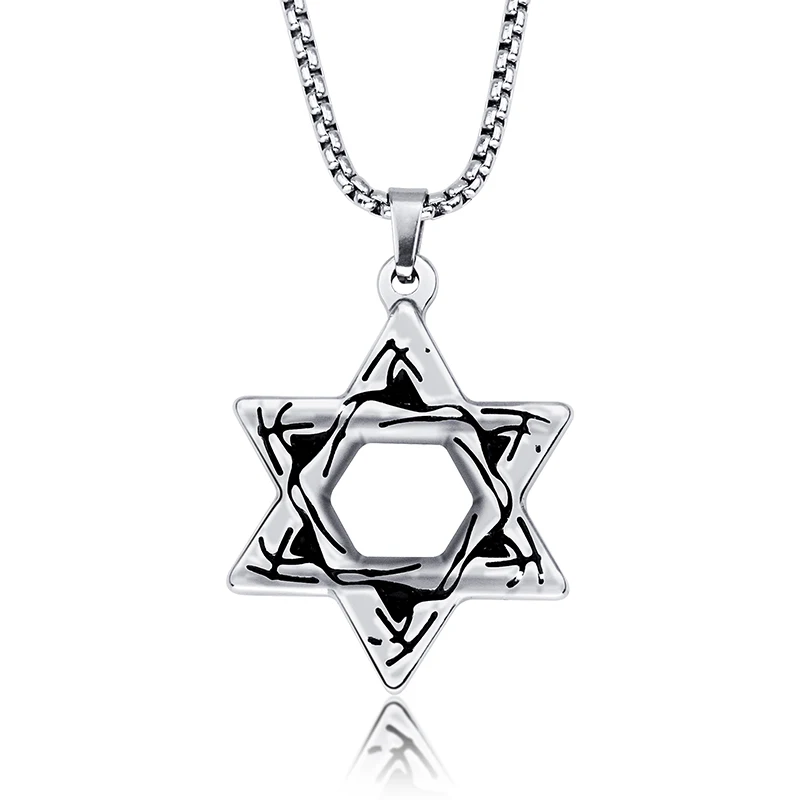 

Loftily fashion Retro Stainless Steel Star of David Pendant Necklace for Men boy women, Picture shows