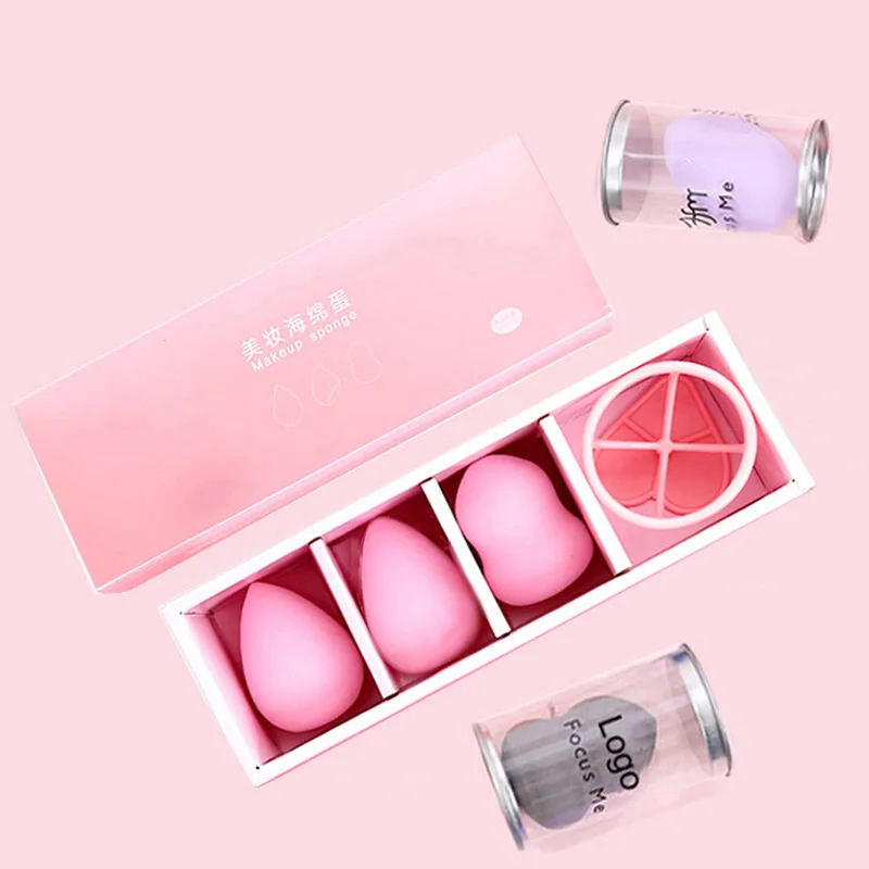 

Soft Makeup Puff Blender Sponge Box Egg 3+1 Set Dry and wet Dual use Soaking Bigger Makeup Sponge, Color/custom