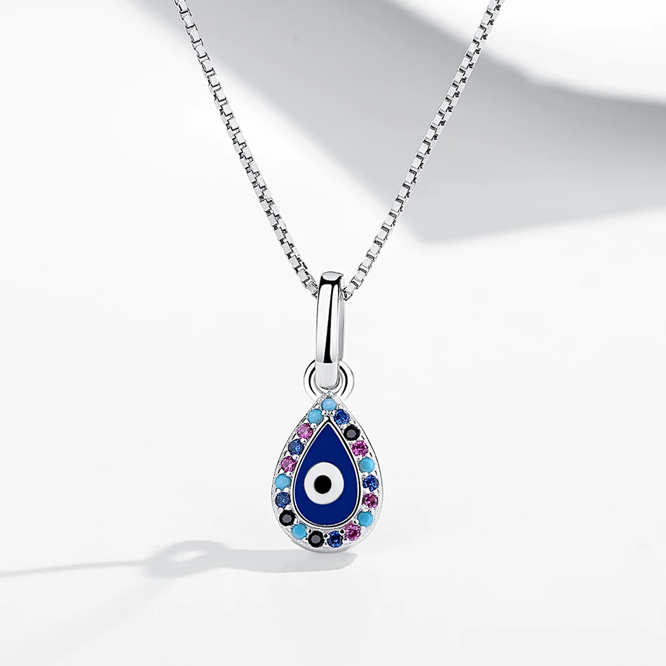 

Crystal Blue Lucky Eye Pendant Necklace 925 Sterling Silver Jewelry Link Chains Necklace For Women