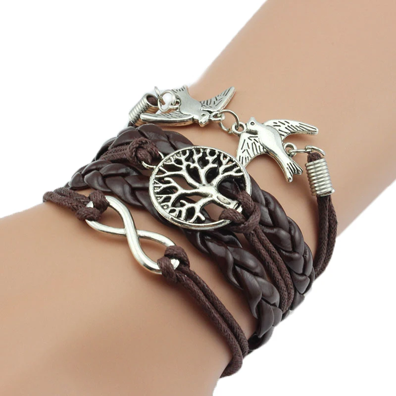 

Fashion leather wrap wholesale pigeon tree infinity accessories handcuff bracelet, As picture