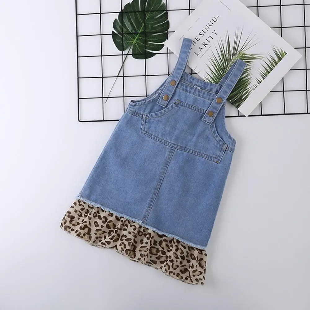 

Cute Denim Suspender Leopard Skirt Kids Baby Girls Dress Strap Jeans Overalls Clothes, N/a