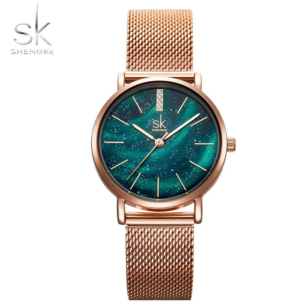 

Shengke Ultra Thin Fashion Luxury Brand Women Watch Aurora Starry Dial Lady Watch Mesh Strap Quartz Female Watches Reloj K0103L