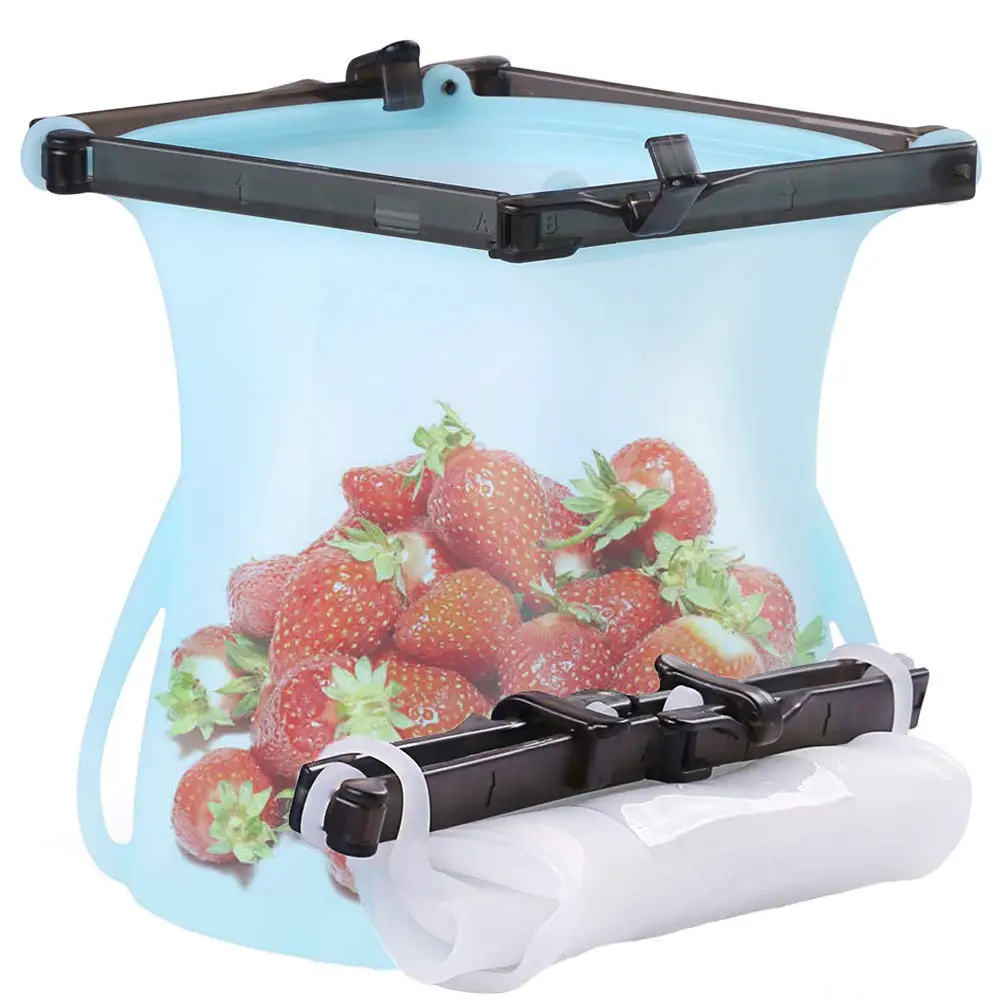 

Reusable Collapsible FDA Leakproof Silicone Food Storage Bag Perfect for Milk, fruit, Snacks, and Camping, White/ green/blue/white