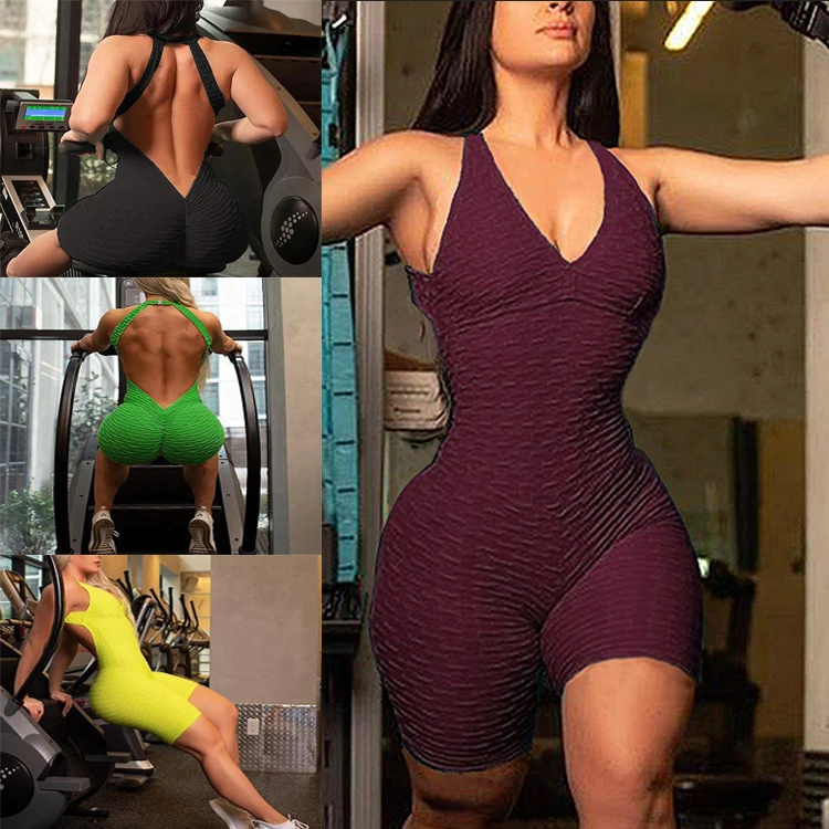 

Wholesale 6 Color Sexy Backless Jacquard Tight Butt Lifter Gym Fitness Yoga Wear Fashion Ladies Sport Jumpsuit, N/a