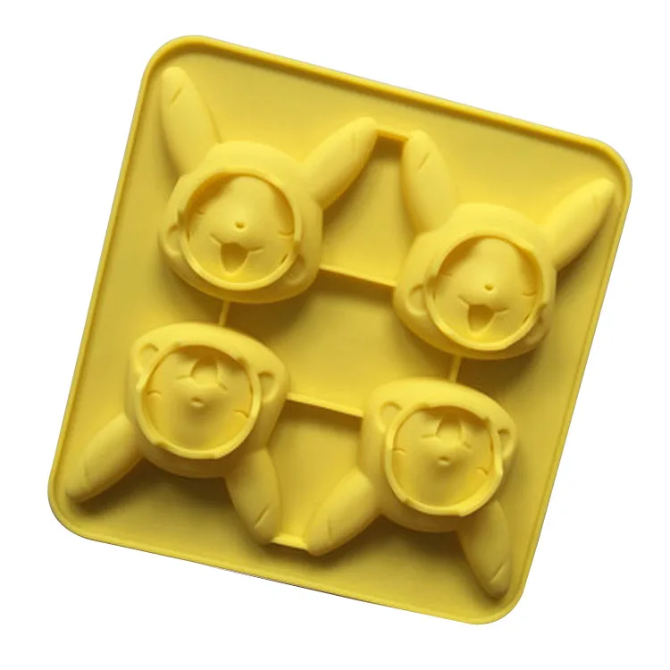 

Cheap price Non stick food grade silicone 4 cavity pikachu silicon cake mold decoration, Yellow