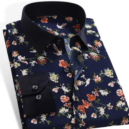 

Floral Printing 100% Cotton Slim Fit Men Casual Shirts, Color