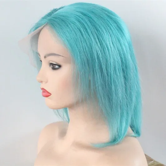 

Ice blue colored lace front wig brazilian bob lace wig,short bob human hair wig