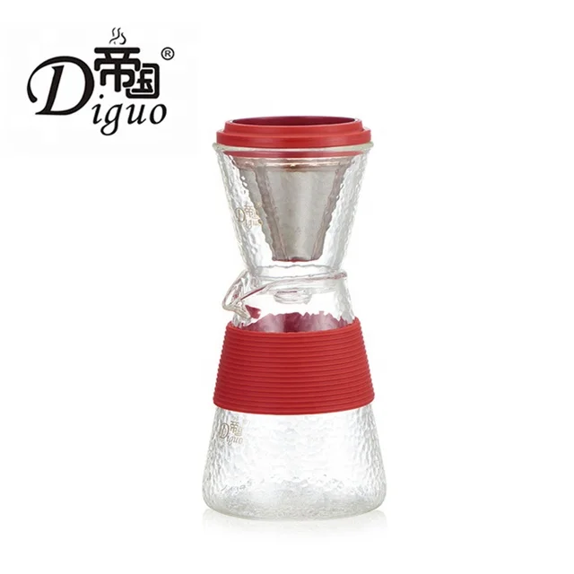 

Diguo 400ml Red Pyrex Glass Japanese Hammer Grain Tea Coffee Drip Set Cup With Filter Cone Wholesale