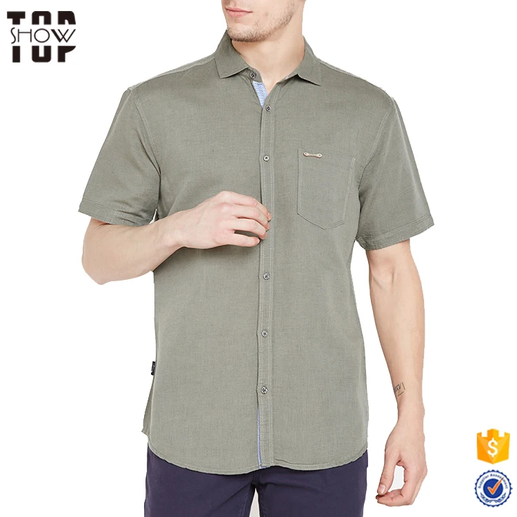 

Custom shirts with tags grey solid casual short sleeve button up shirt men, Can be customized