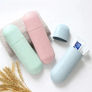 Image of Travel Toothbrush Case Wheat Straw Travel Toothbrush Storage Box, Portable Toothbrush Cases Holder