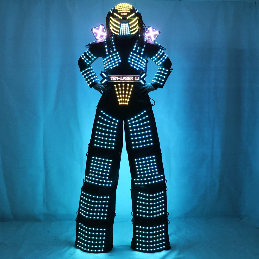 

LED Robot Suits Luminous Costume David Guetta LED Robot Suit illuminated kryoman led stilts clothes, Rgb