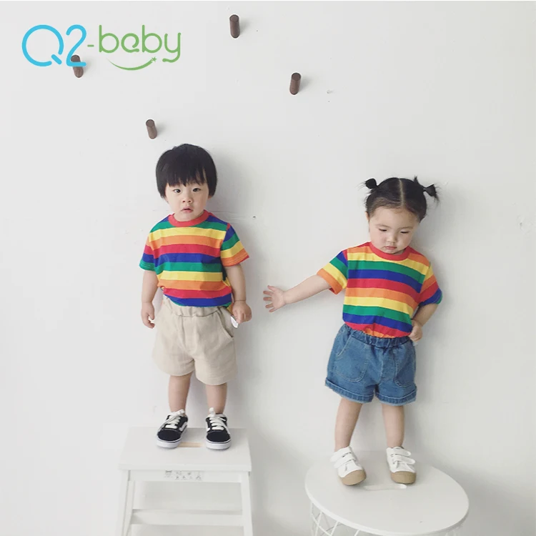 

Q2-baby Custom Design Toddler Summer Wear T Shirts Short Sleeve Stripe T-Shirt For Baby