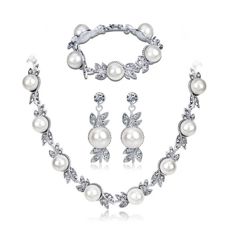 

muylinda Wedding dress with women jewelry suit Temperament with pearl bride necklace earrings pearl necklace earrings, Silver color