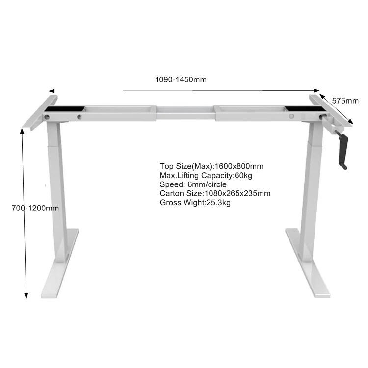 
Manual Crank Stand hand control desk Up Steel System Ergonomic Standing Height Adjustable Desk 