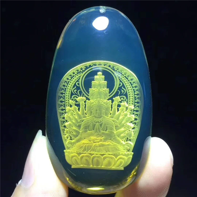 

natural gemstones Mexico blue amber engraved buddha China factory wholesale pendant jewelry loose stone