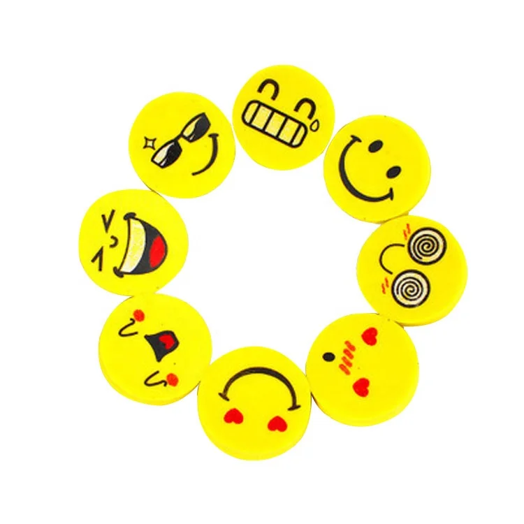 
Funny mixed yellow smiley face round smile TPR eraser for promotional 