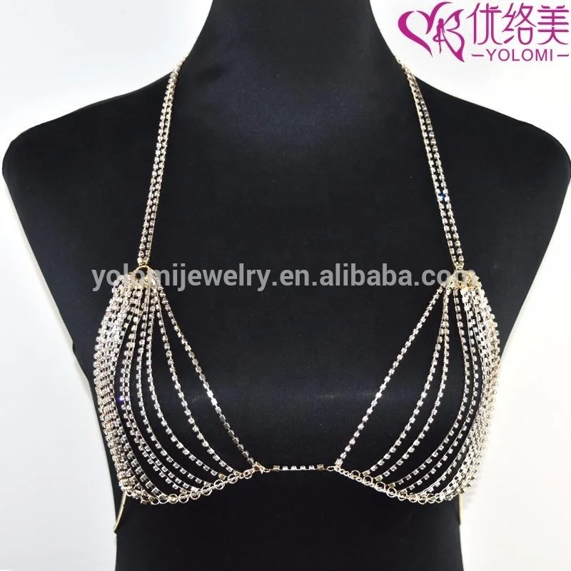 

Rhinestone Bra Body Chain Jewelry 2019 Hot Selling Sexy Crystal Body Chains 1221F, Gold & silver