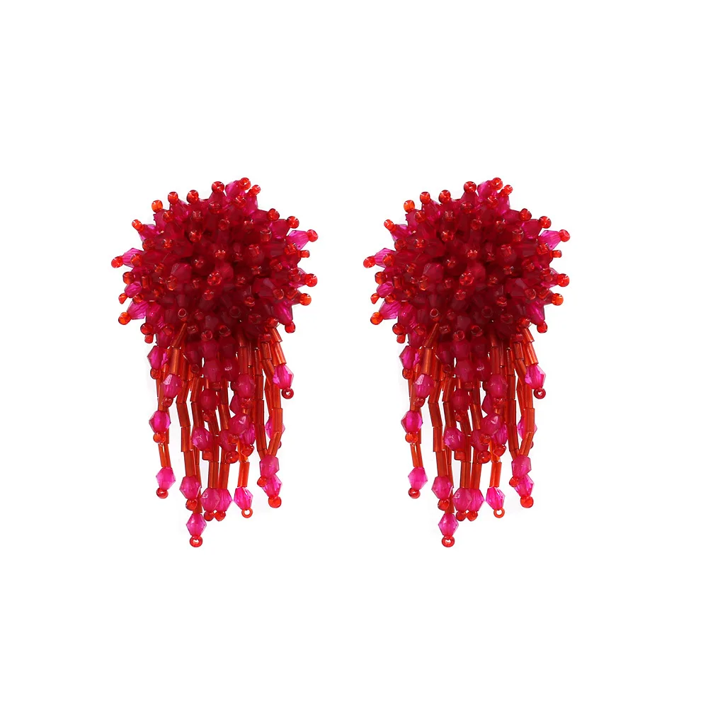 

Fashion Exaggerated Full Crystal Seed Beads Earrings 2019 Bohemian Long Tassel Earrings for Women Drop Earrings (KER288), Same as the picture