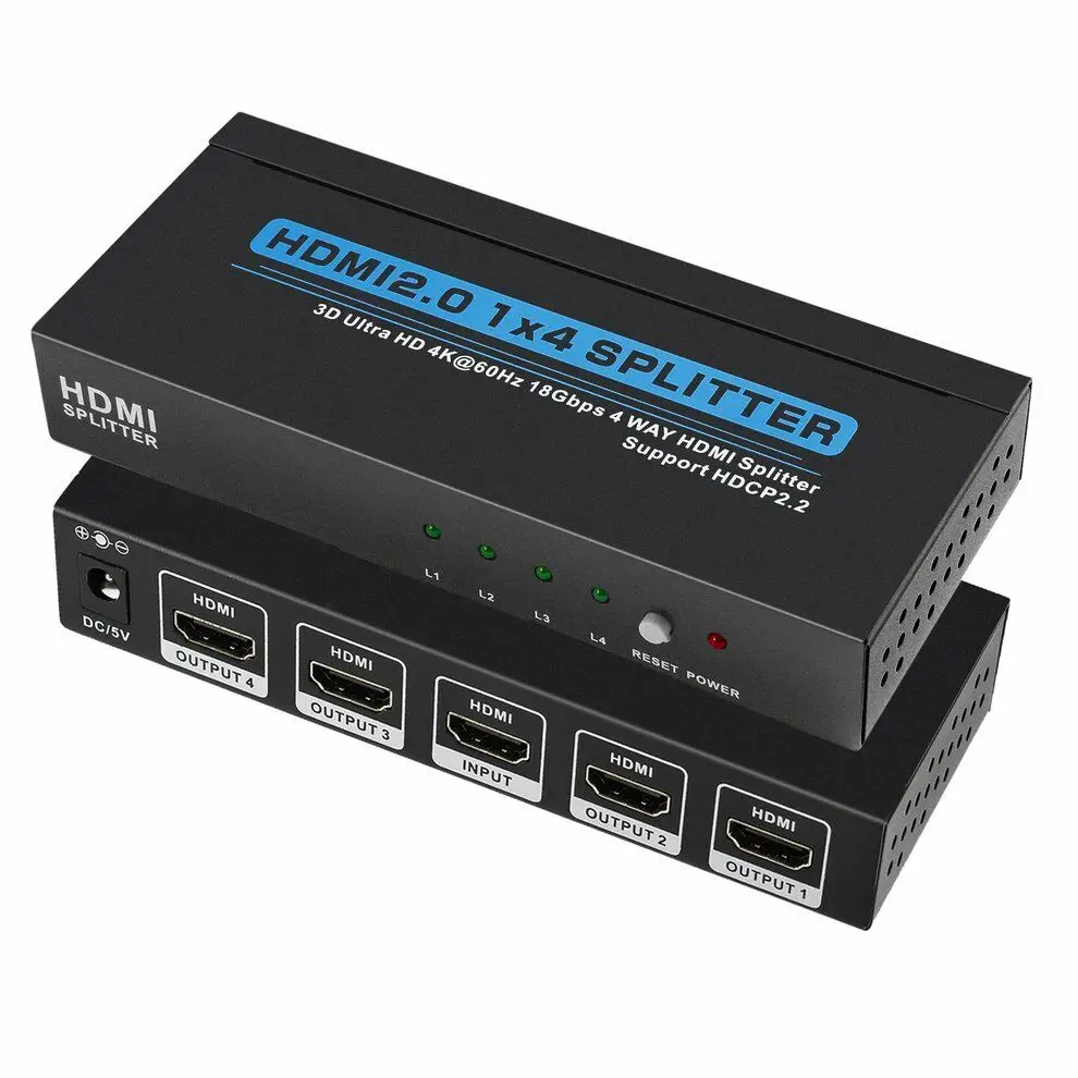 

HDMI 2.0 Splitter Support 4K/60Hz 1 Input 4 Outputs splitter 4k, Black