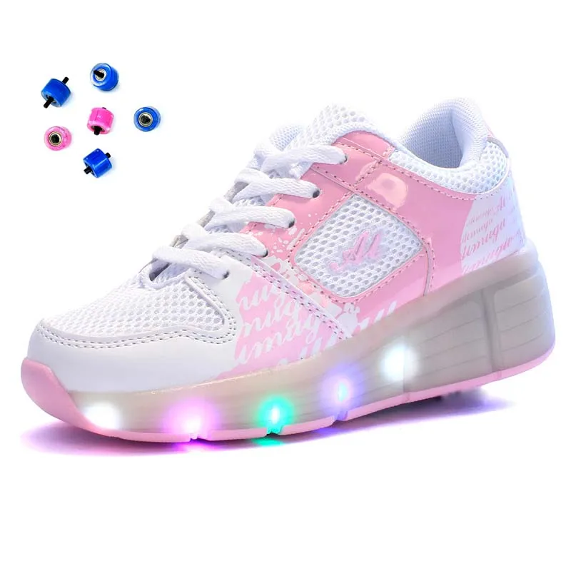 

LED Light Wheel Shoes Roller Sneakers Shoes with Wheels for Kids, Pink / blue/black