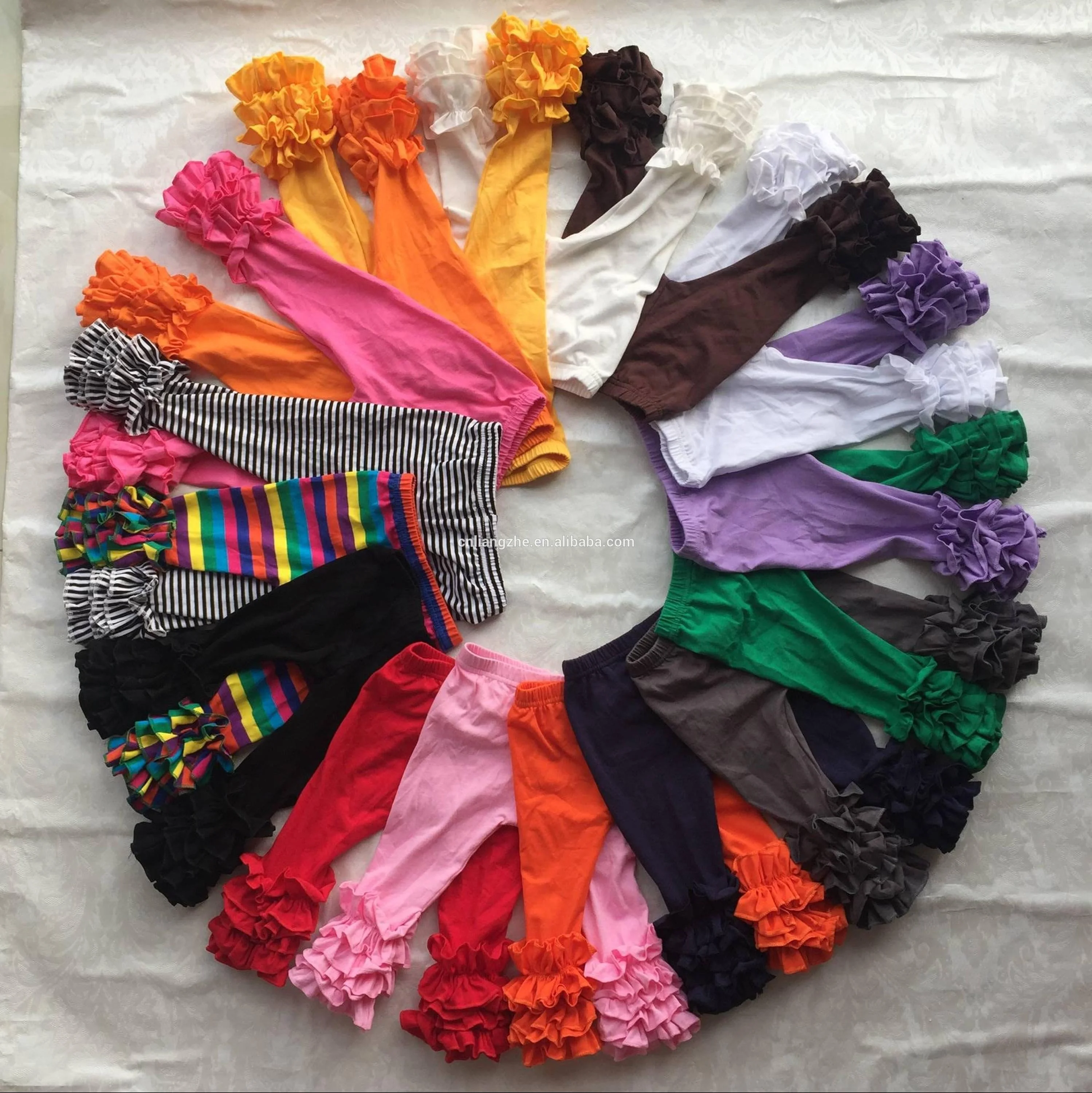 

YY-56 Kids Brown Leggings Girls Ruffle Colors Icing Legging Royal Ruffle Cotton Pants, As color chart