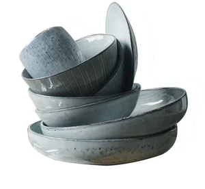 Image of Promotional grey japanese style ceramic dinnerware sets for restaurant use