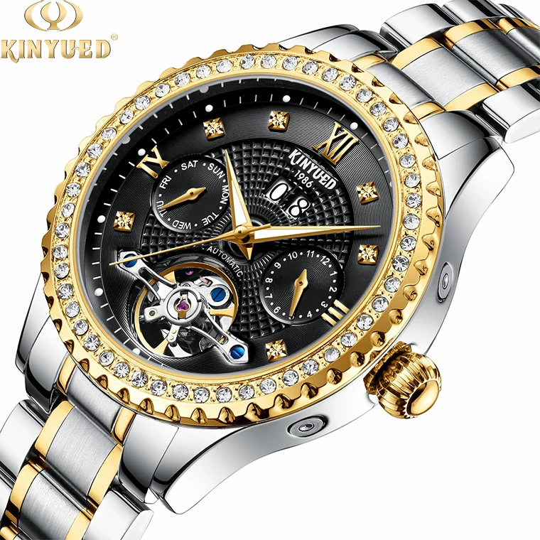 

KINYUED Design your own luxury waterproof mens skeleton automatic tourbillon watch mechanical