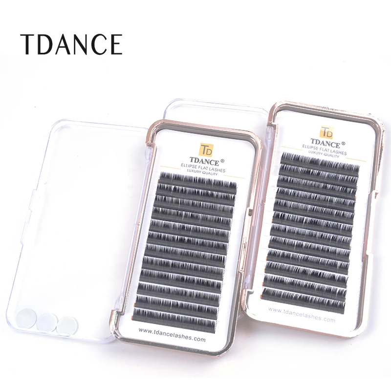 

wholesale eyelash extension supplies TDANCE ellipse Flat Eyelash Extension lashes 0.10 thickness C curl, Natural black