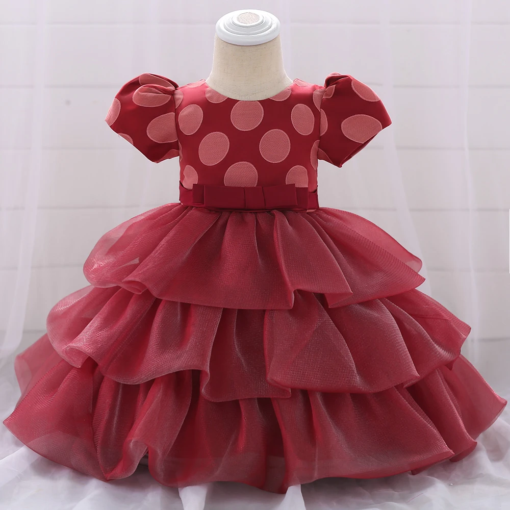 

Latest Cute Flower Girl Dresses For 1 Year Baby Party Wear Layered Toddlers Clothing L1893XZ, Pink;maroon;yellow;green