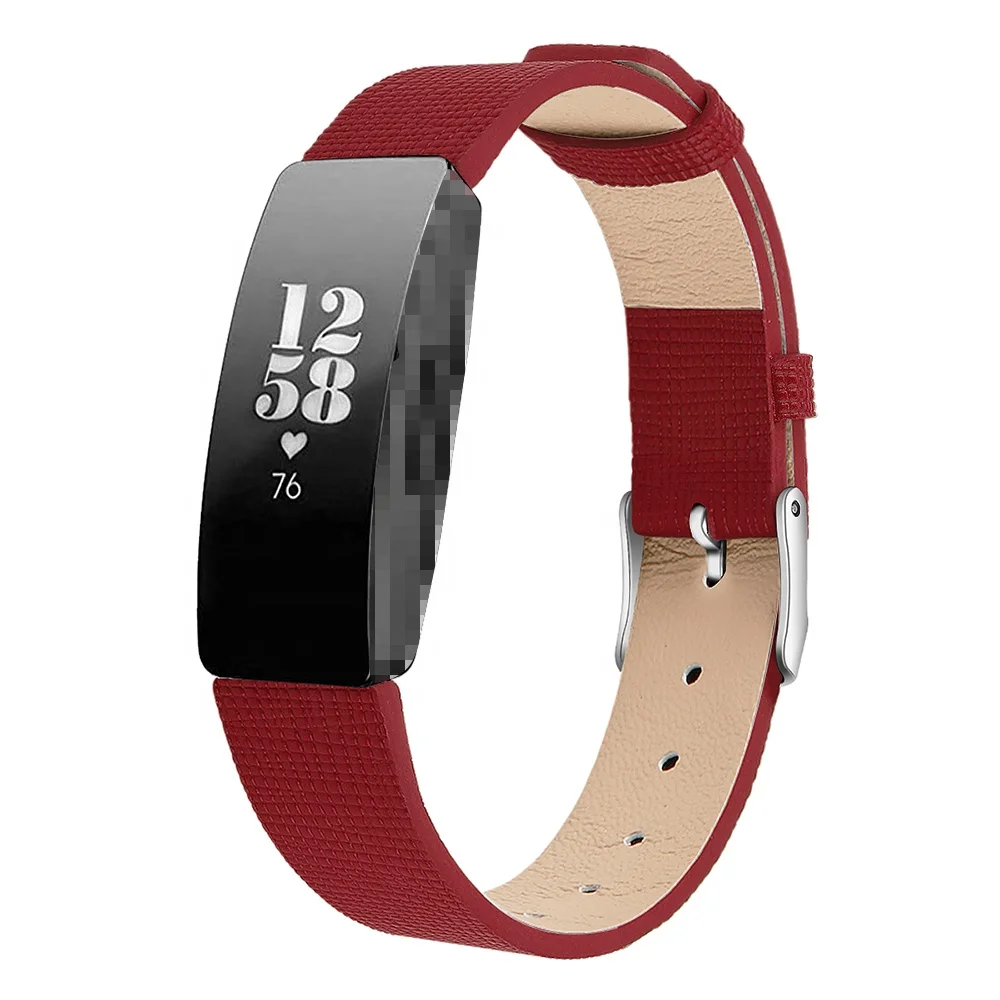 

Colorful 6.7-8.1 inches Textile Square Pattern Design Watchband Genuine Leather Watch Band for Fitbit, Black/white/blue/red/brown/pink