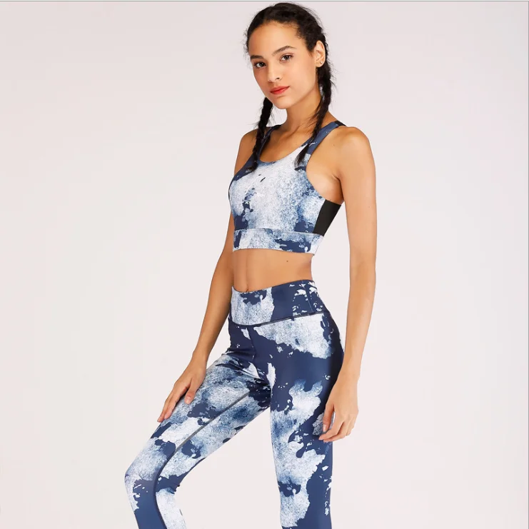 

Sports Workout Clothing Yoga Fitness Yoga Wear Leggings Womens Activewear Sets 2 Pieces, Bule