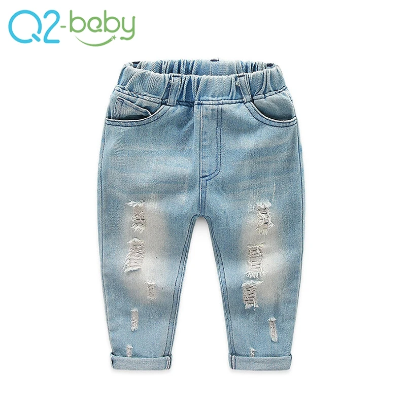 

Children jeans clothing new boys hole cotton kids cowboy washed pants alkz9562, Blue