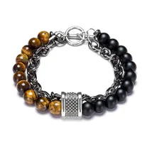 

Fashion Hand Jewelry 4 Designs Available Natural Stone Men's Beaded Bracelet Stainless Steel Chain Bracelet