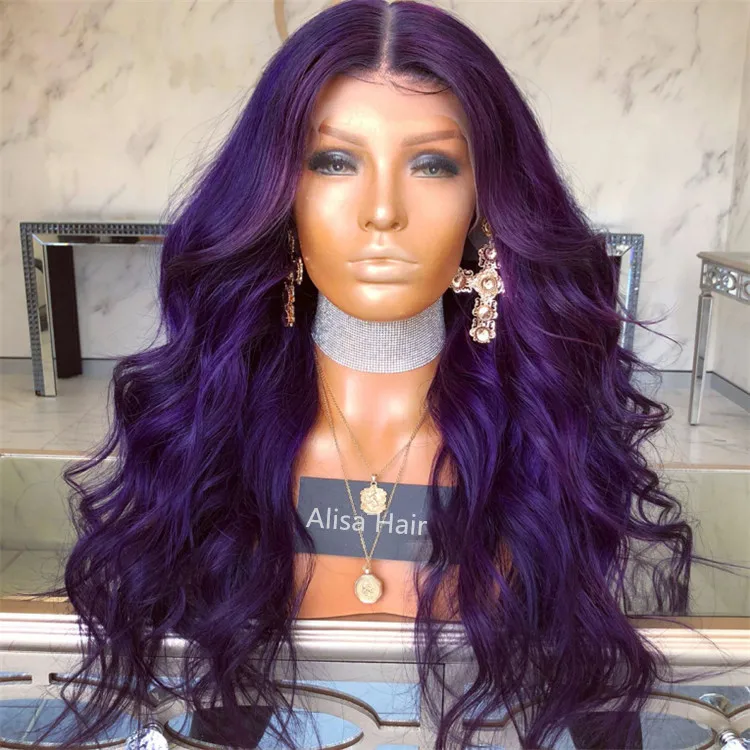 

Purple Color Wave 100% Virgin Human Hair Lace Front Wig Bleached Knots