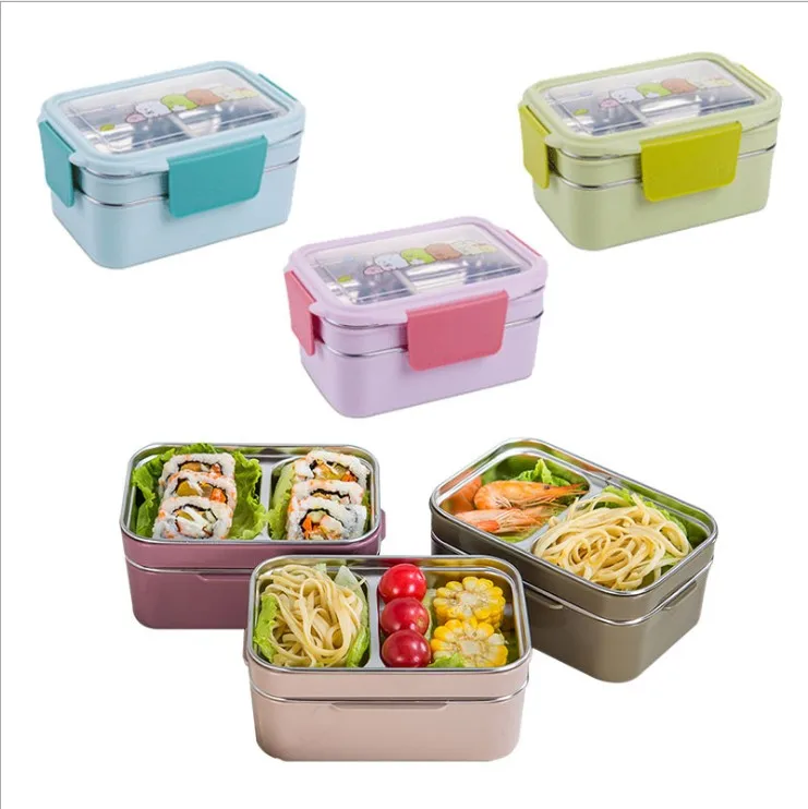 1200ml/40oz  Portable Metal Bento Rectangle Stainless Steel 201 Lunch Box with Multi-compartment Double layer design BPA FREE