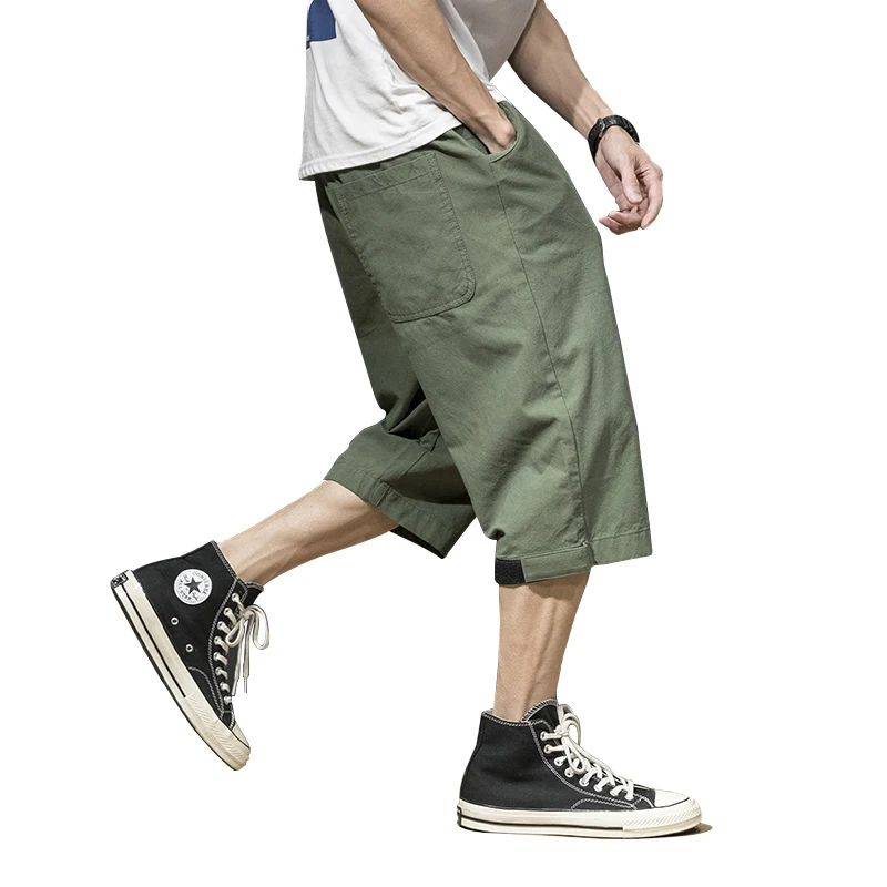 

Army green 3/4 shorts casual 100% cotton cargo shorts for men