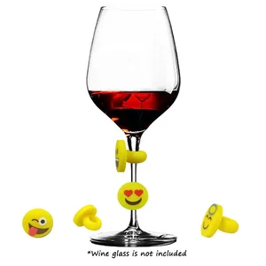 Image of new product ideas 2019 party supplies emoji Silicone Glass Wine drink charms markers