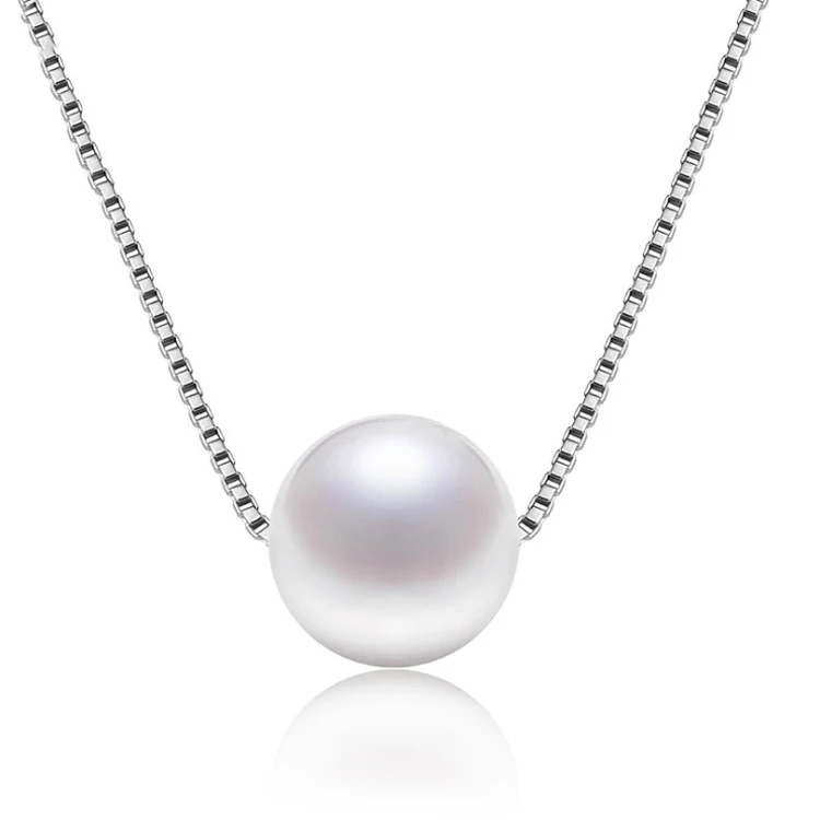 

High Quality Simple Solid Sterling Silver Clavicle Choker Necklace Minimalist Elegant Ladies Real Shell Pearl Necklace