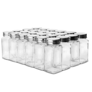 Image of 4oz Empty Square Spice Containers with Labels - Shaker Lids and Airtight Metal Caps