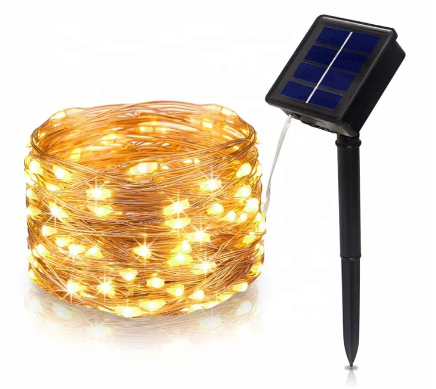 8 function led solar powered string rope lights copper silver wire for outdoor courtyard decoration