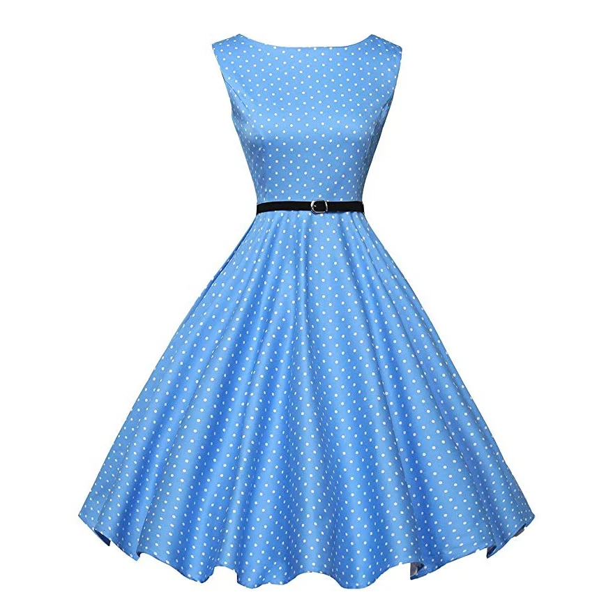 

Women's Classy Polka Dot Fabric 1950s Evening Ladies Dress