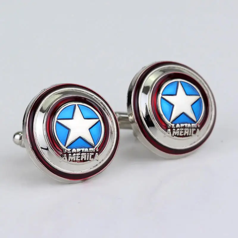 

Captain America Shirt Cufflink For Mens Super Heros Zinc Alloy Cuff Link Fashion Movie Jewelry Gift for boy friend