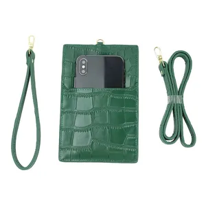 Embossed Crocodile Leather Phone Case Wallet Strap